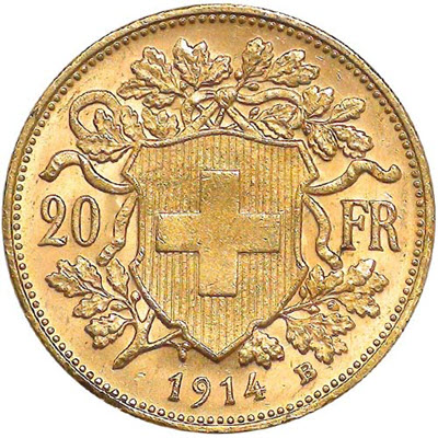 20 švicarskih frankov - Helvetia