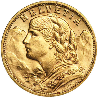 20 švicarskih frankov - Helvetia